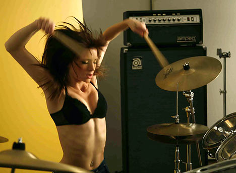  Girl Drummer on Sexy Wonderbra Drummer